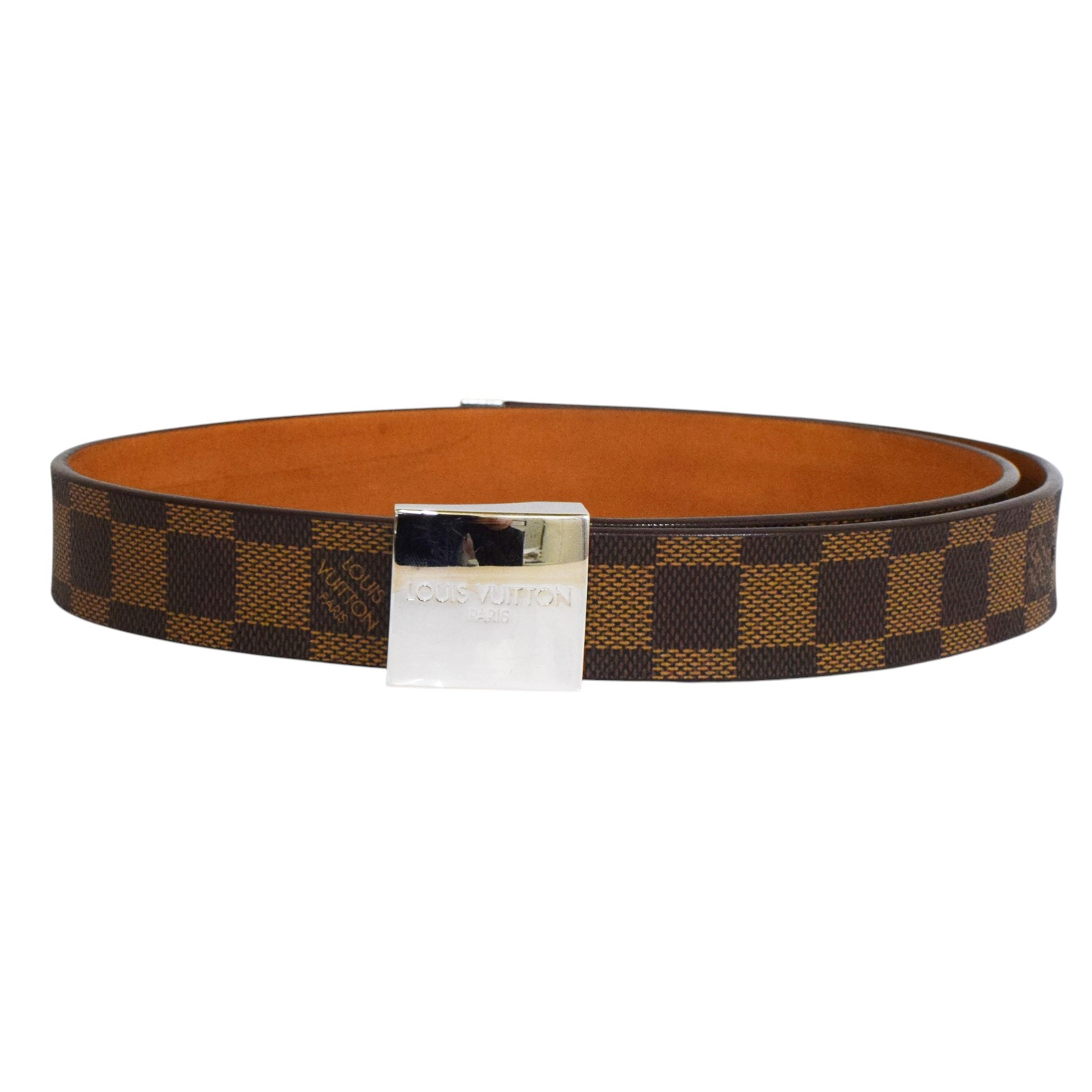 【中古】【LOUIS VUITTON】ルイヴィトン ダミエ サンチュールキャレ N6803X なめし革 胴締め 赤銅色 しろがね色金具 ユニ一発やる LB1002 USED-A【リサイクルマート秩父店】r263-1200182905800254