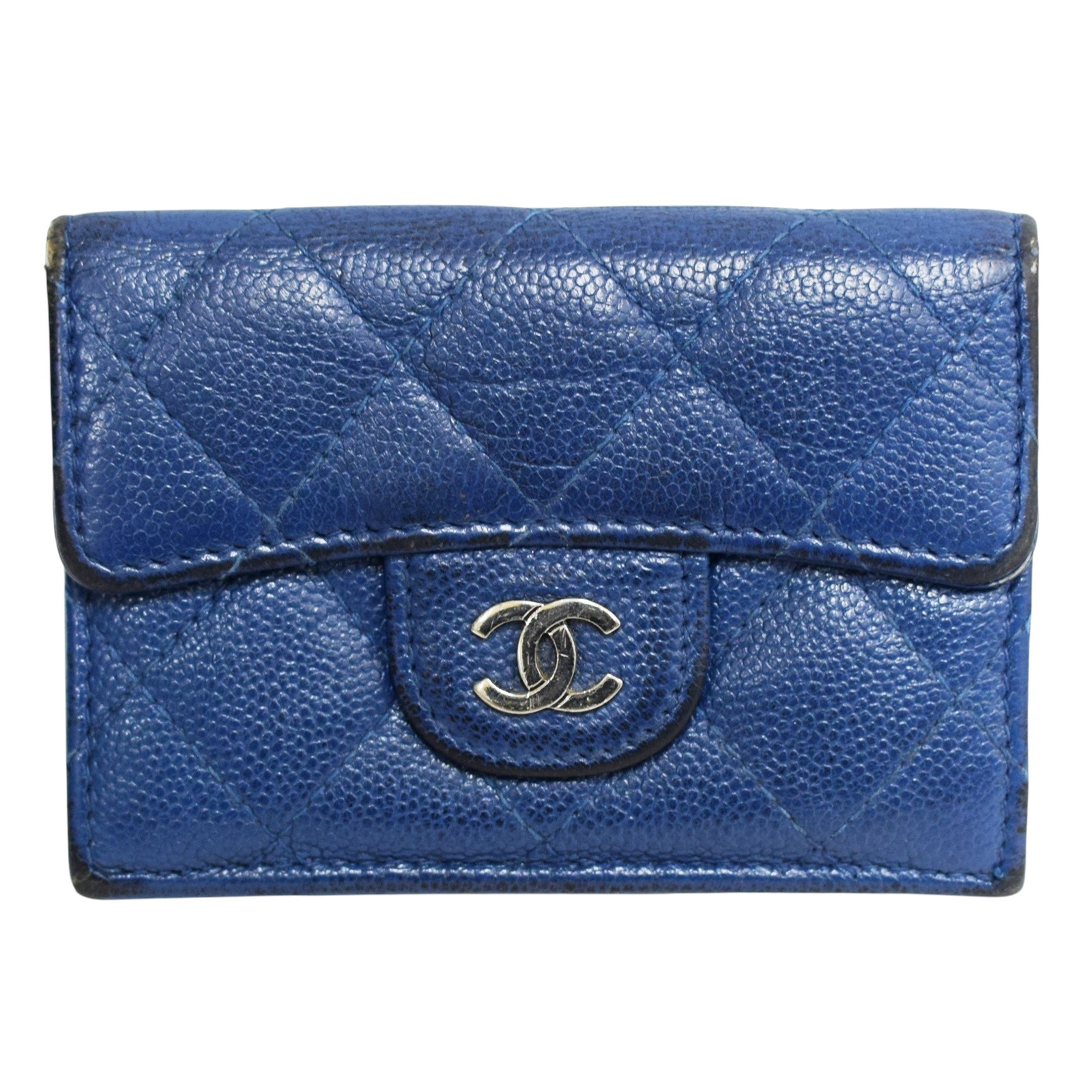 【中古】【CHANEL】シャネル 古典派音楽 スモール フラップウォレット AP0230 ココマーク キャビア人はだ マトラッセ 米国海軍 青味系 しろがね色金具 三つ折り紙入れ USED-BC【リサイクルマート秩父店】r2511-1200194905800005