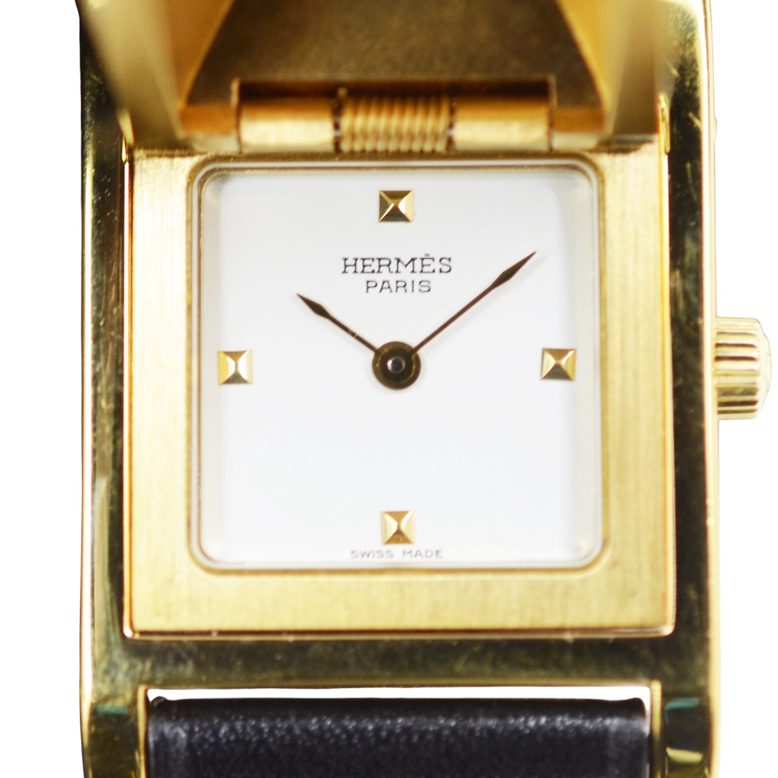【中古】【HERMES】エルメス メドール 腕時計 クオーツ ホワイト文字盤 ブラック SS レディース ウオッチ 本体のみ USED-A【リサイクルマート秩父店】r258-1200232905800015