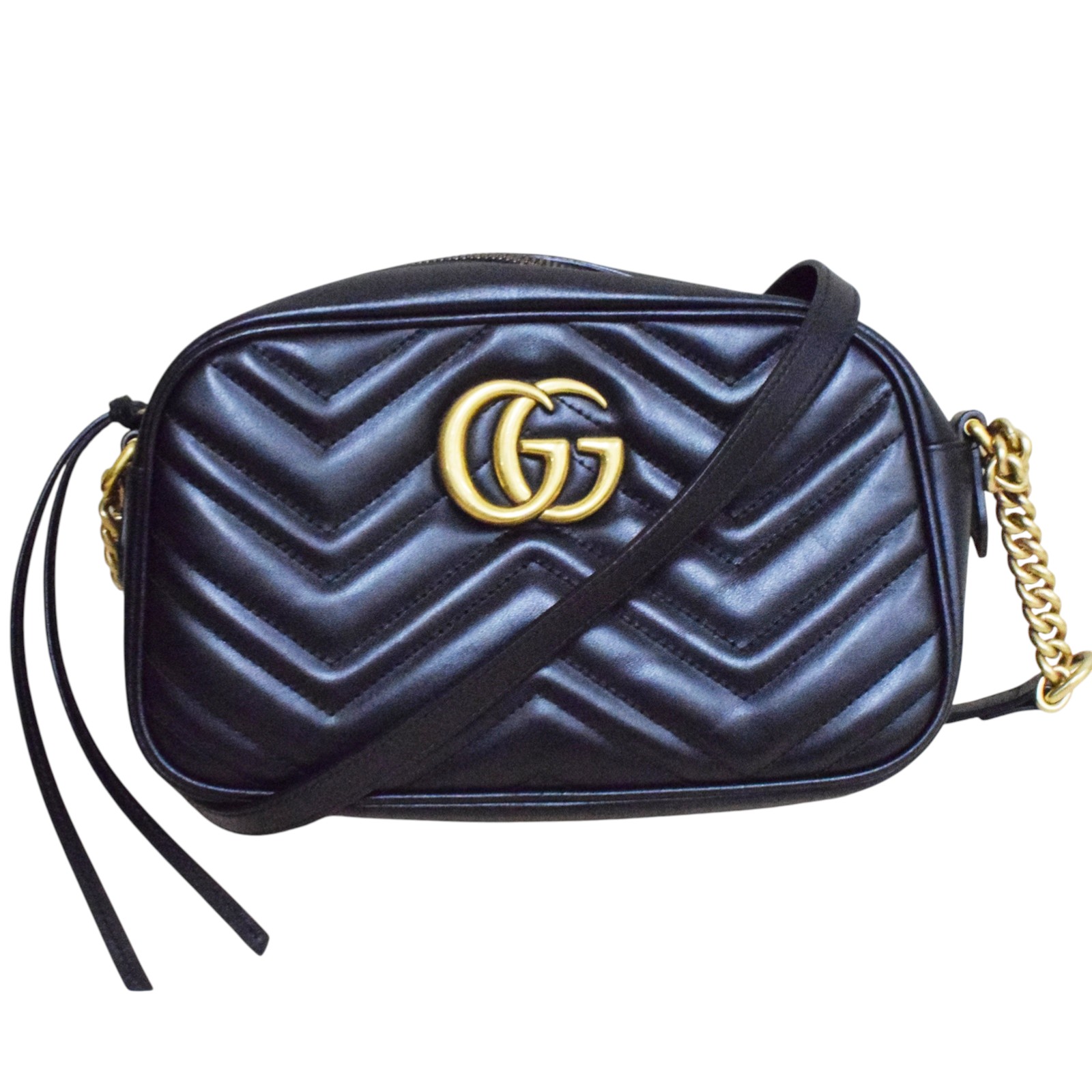【中古】【GUCCI】グッチ  GGマーモント チェーン店肩先 御徒面子 447632 黒いこと ゴールド金具 ダブルGG レディース メンズ USED-A【リサイクルマート秩父店】r262-1200207905800058
