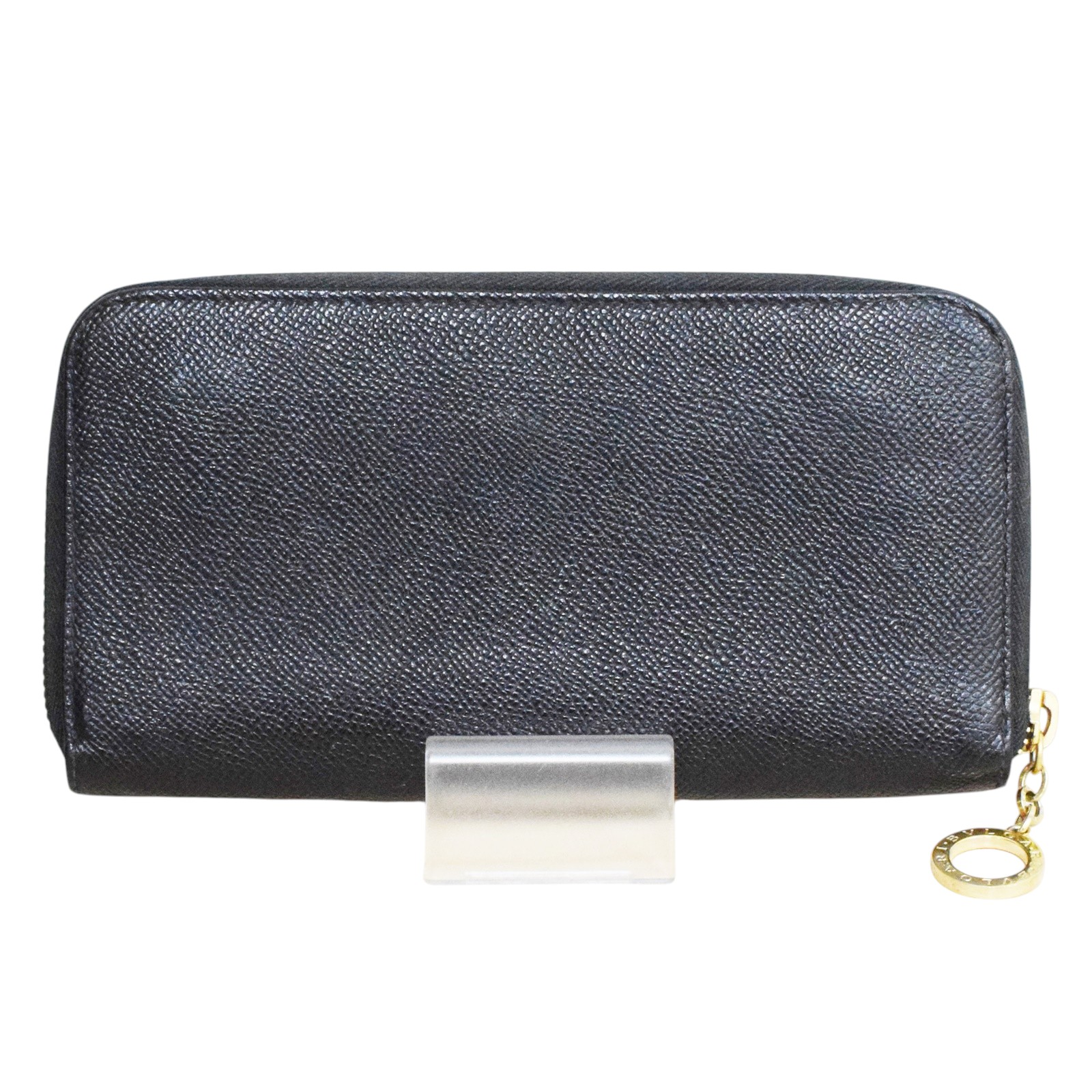 【中古】【BVLGARI】ブルガリ ラウンドファスナー長財布 ブルガリ・ブルガリ レザー ブラック ブルー ゴールド金具 ウォレット USED-B【リサイクルマート秩父店】r264-1200276905800013