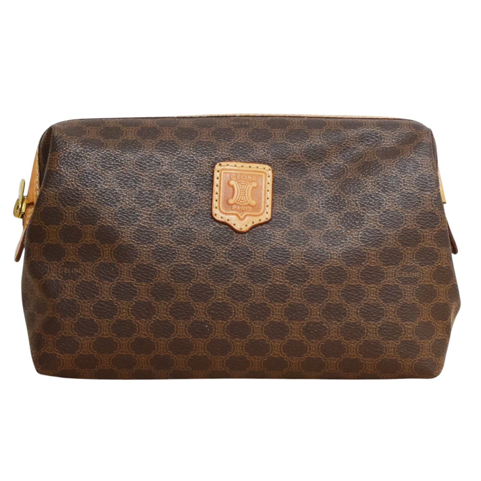 【中古】【CELINE】セリーヌ マカダム柄 ポーチ ブラウン ファスナー コスメ アクセサリー レディース USED-AB【リサイクルマート秩父店】r263-1200295905800301