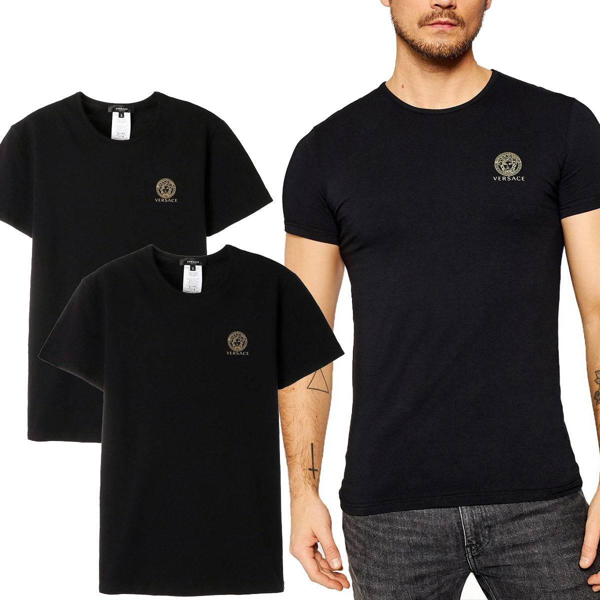定番低価8 VERSACE メデューサ ブラック Vネック Tシャツ size 7 Tシャツ/カットソー(半袖/袖なし)