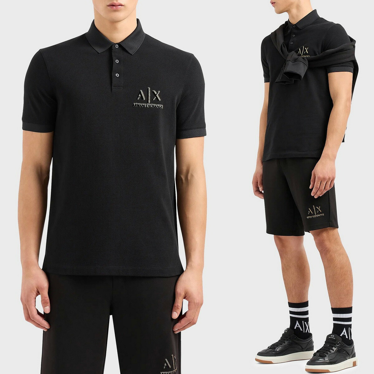 1 ARMANI EXCHANGE アルマーニ エクスチェンジ 3DZFSB ZJM5Z ブラック ポロシャツ 半袖
