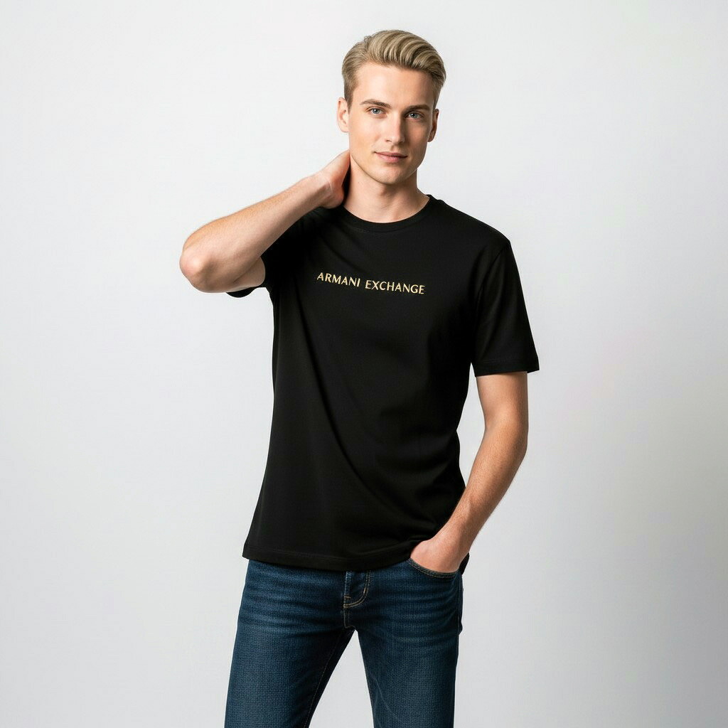10 ARMANI EXCHANGE アルマーニ エクスチェンジ XM002827 AF12308 UC001 ブラック Tシャツ クールネック 半袖