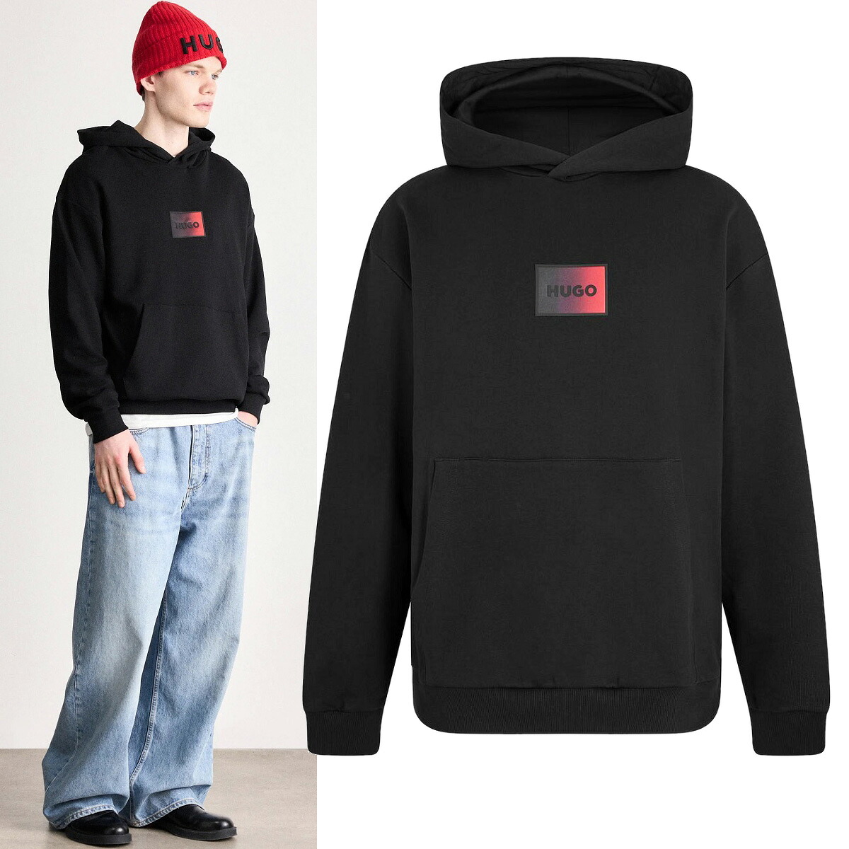 1 HUGO BOSS ヒューゴボス 50553145 001 ブラック パーカー フーディ グラデーションロゴ|セレクトショップNEO 店