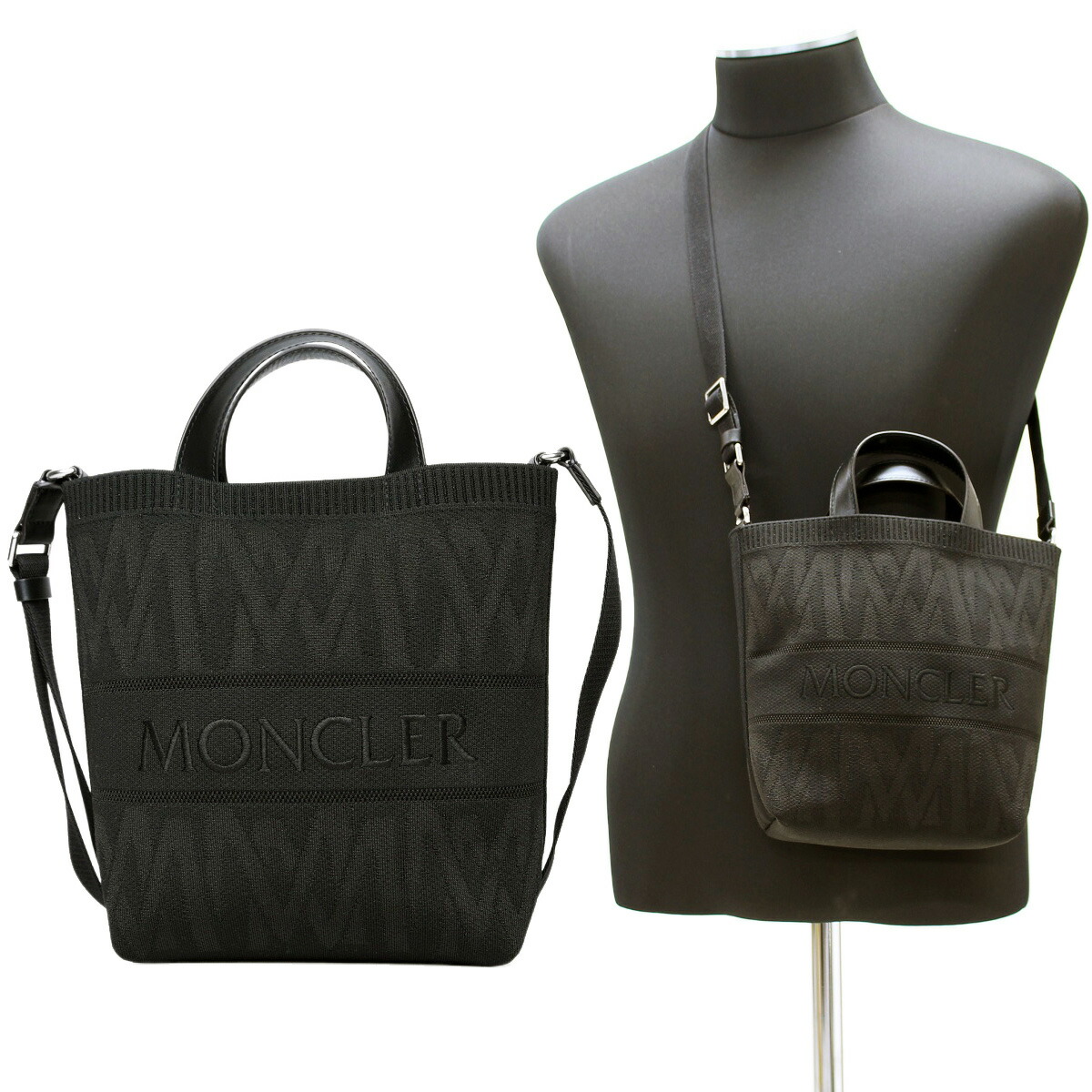 MONCLER ブラック KNIT TOTE トートバッグ 保存袋付き Moncler Men's Knit Tote Bag in Black Moncler
