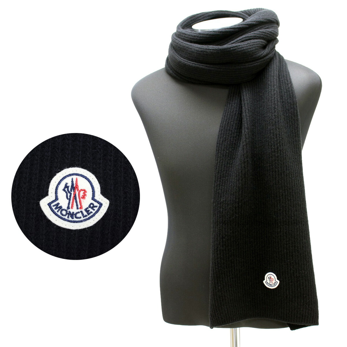 161 MONCLER モンクレール 3C00026 M1900 ブラック マフラー カシミヤ混合 SCIARPA|セレクトショップNEO 店