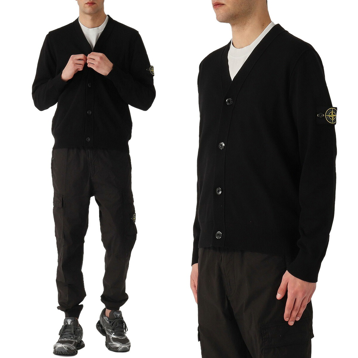 ストーンアイランド カーディガン　定番ブラックカラー　専用商品 STONE ISLAND 24AWモデル ストーンアイランド バッジワッペン