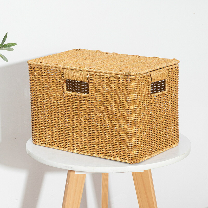 収納ボックス大型カバー付き収納ボックスキャビネット収納ボックスプラスチック編みバスケットワードローブ収納ボックス