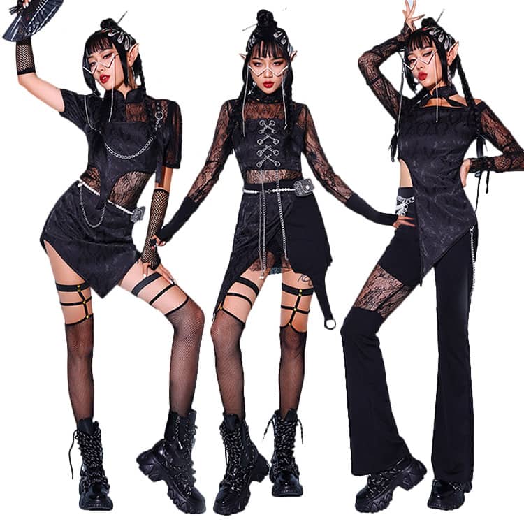 韓国 ダンス衣装 大人 セットアップ ヒップホップ ダンス衣装 レディース 黒 セクシー ダンス 衣装 上下セット ジャズダンス衣装 DS演