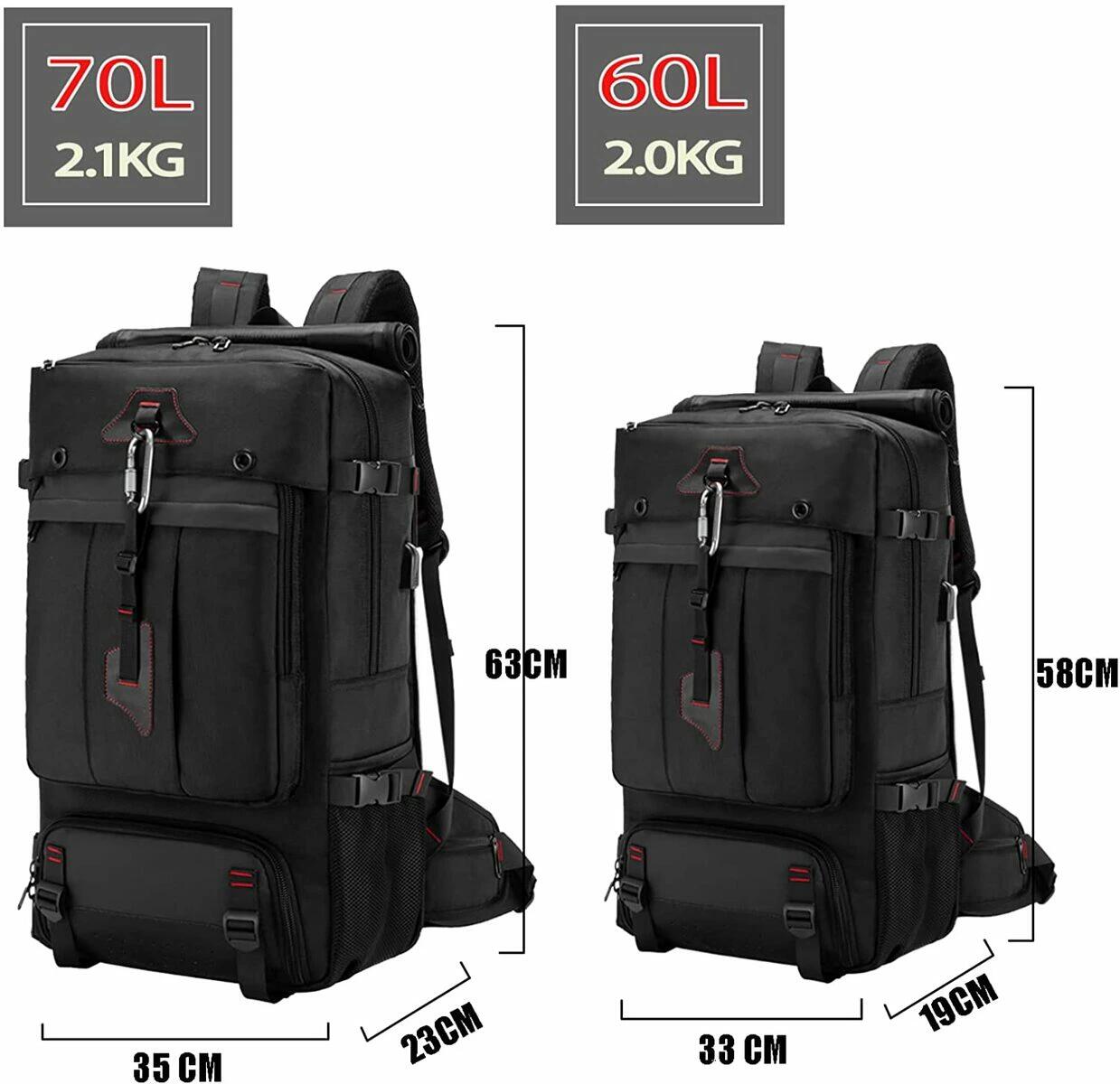 山登り背嚢 70L 大電気容量 チャック 背嚢 うしろ側容器に並べる 17inマイコン 背嚢 真四角 雨合羽 山歩き用 山歩き