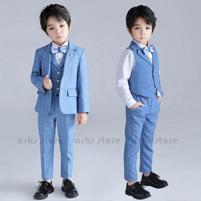 子供スーツ 男の子 3点セット 4点セット 5点セット ジャケット ベスト シャツ パンツ 蝶ネクタイ 子ども服 司会者 モデル 発表会 イベン