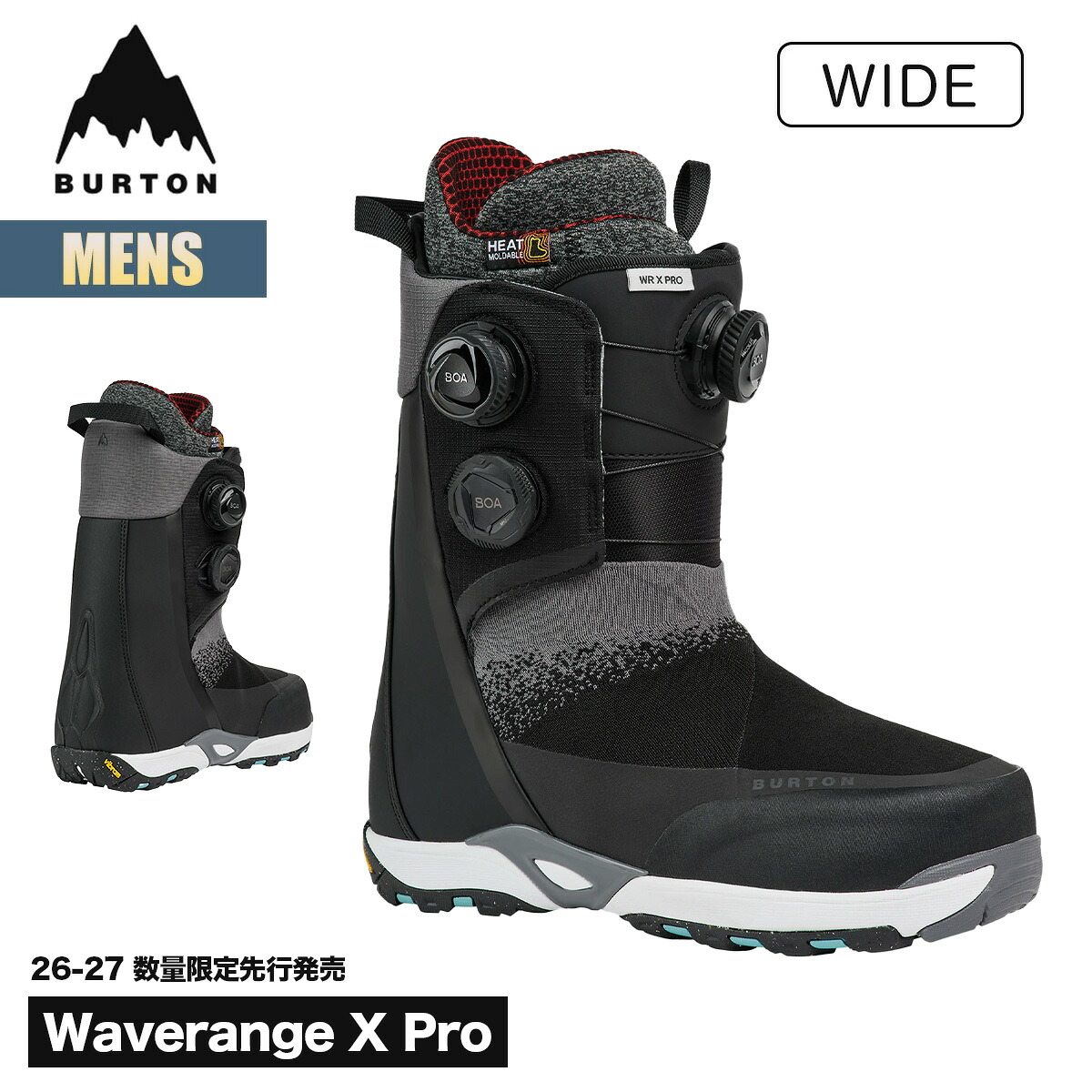 バートン スノーボードブーツ メンズ 26-27 分量制限事項先んずる発売 Burton ウェイブレンジ X Pro 広広とした  W26JP-310561 Mens Waverange X Pro Snowboard Boots - Wide 幅ひろい 文字盤式 3地方取り合わせ 2026-2027 置き目品