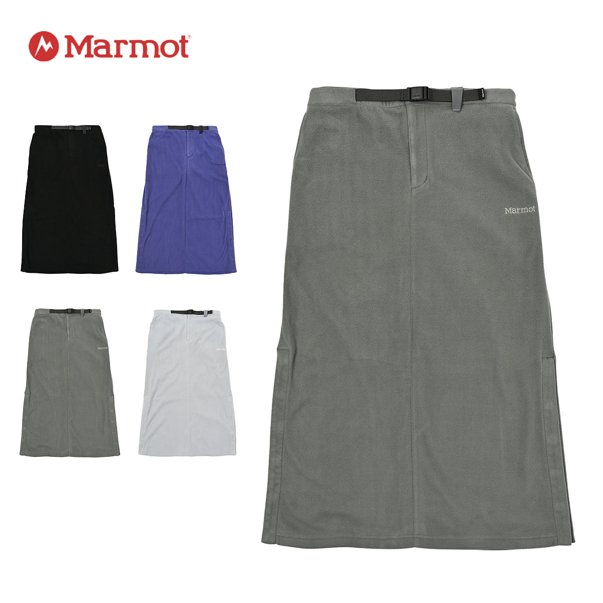 【百貨店SALE P10倍】モルモット スコート レディース Marmot Ws Polarlite Fleece Skirt ウィメンズ ポーラともし火 フリーススカート 防寒 軽さ 保温 通気性 細長い切口 ロゴタイプ アウトドア 難民キャンプ 黒いこと しろがね色 カーキ パープル MTFW25WFL038 2025 FW 秋冬 定まり品