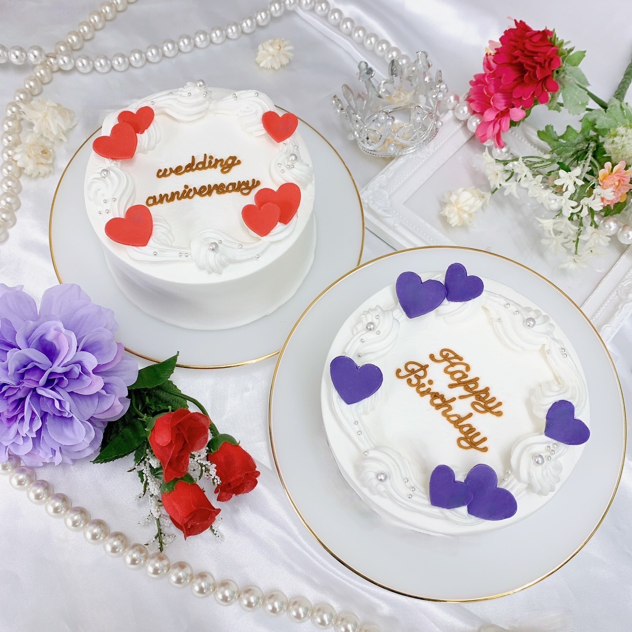 《選べる9色&お好きなメッセージ》 6枚のハート シンプルケーキ 6号（18cm）5～8名様向け 誕生日ケーキ センイルケーキ ハート かわいい おしゃれ お祝い 記念日 インスタ映え ケーキ スイーツ ホールケーキ おもしろ ケーキ サプライズ ケーキ ギフト プレゼント 贈り物