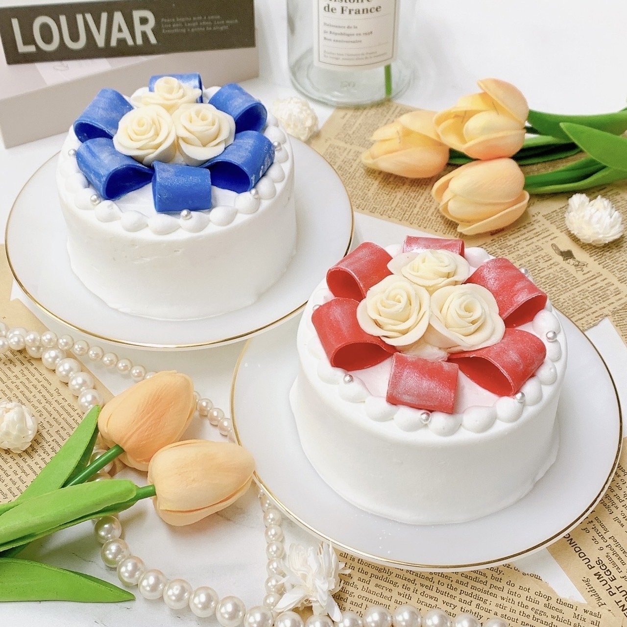 楽天市場】《選べる9色》キラキラリボンと白薔薇センイルケケーキ 4号