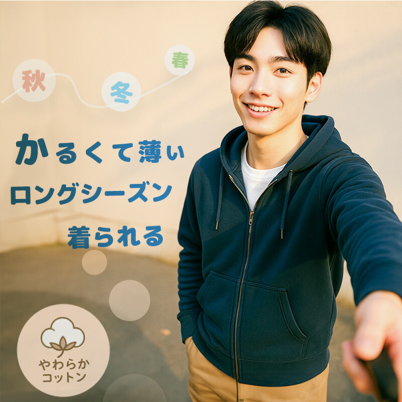 楽天市場】パーカー メンズ ジップアップパーカー 薄手 裏毛