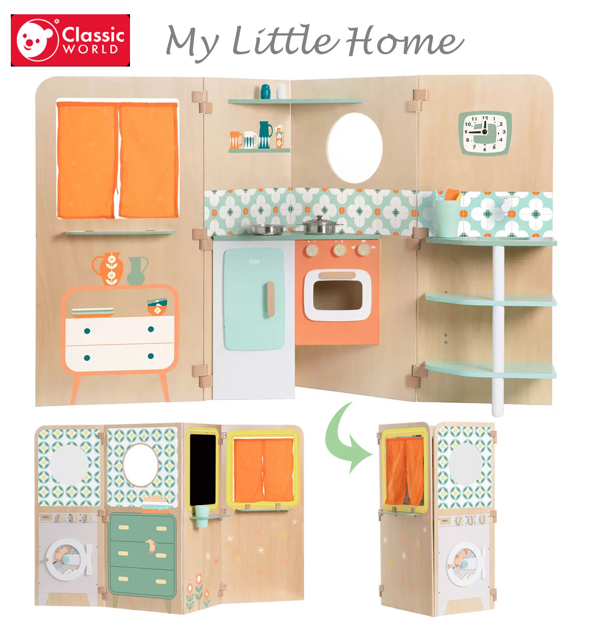 【送料無料】Classic World「My Little Home」木製折りたたみ式 キッチン マイリトルホーム 折り畳み収納/おままごと/ごっこ遊び/コストコ