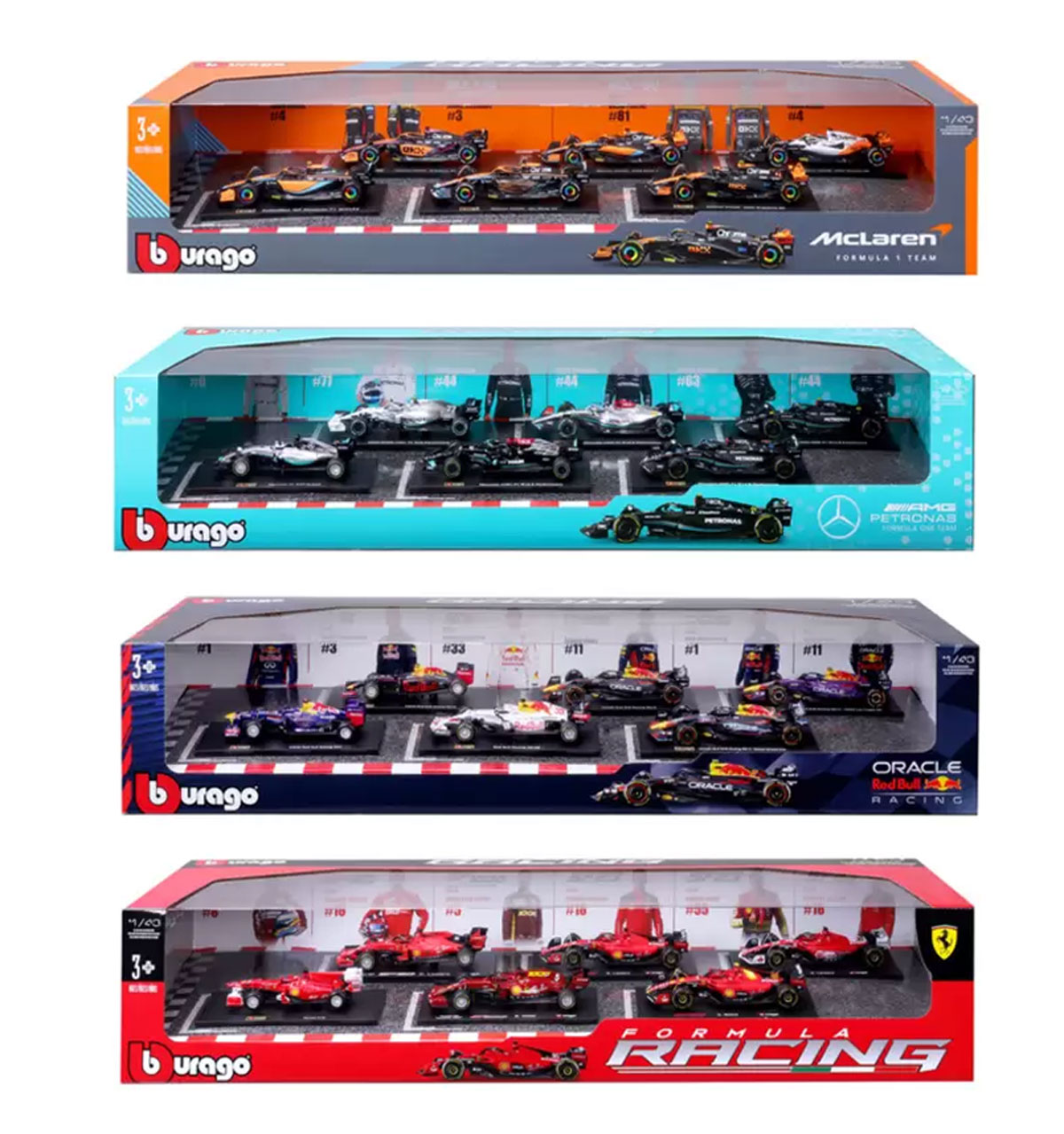 【送料無料】Bburago　1:43 フォーミュラ1 ダイキャストカー 6個セット レースカー「フェラーリ」「メルセデス」「レッドブル」ブラーゴ/ブラゴ/F1/エフワン