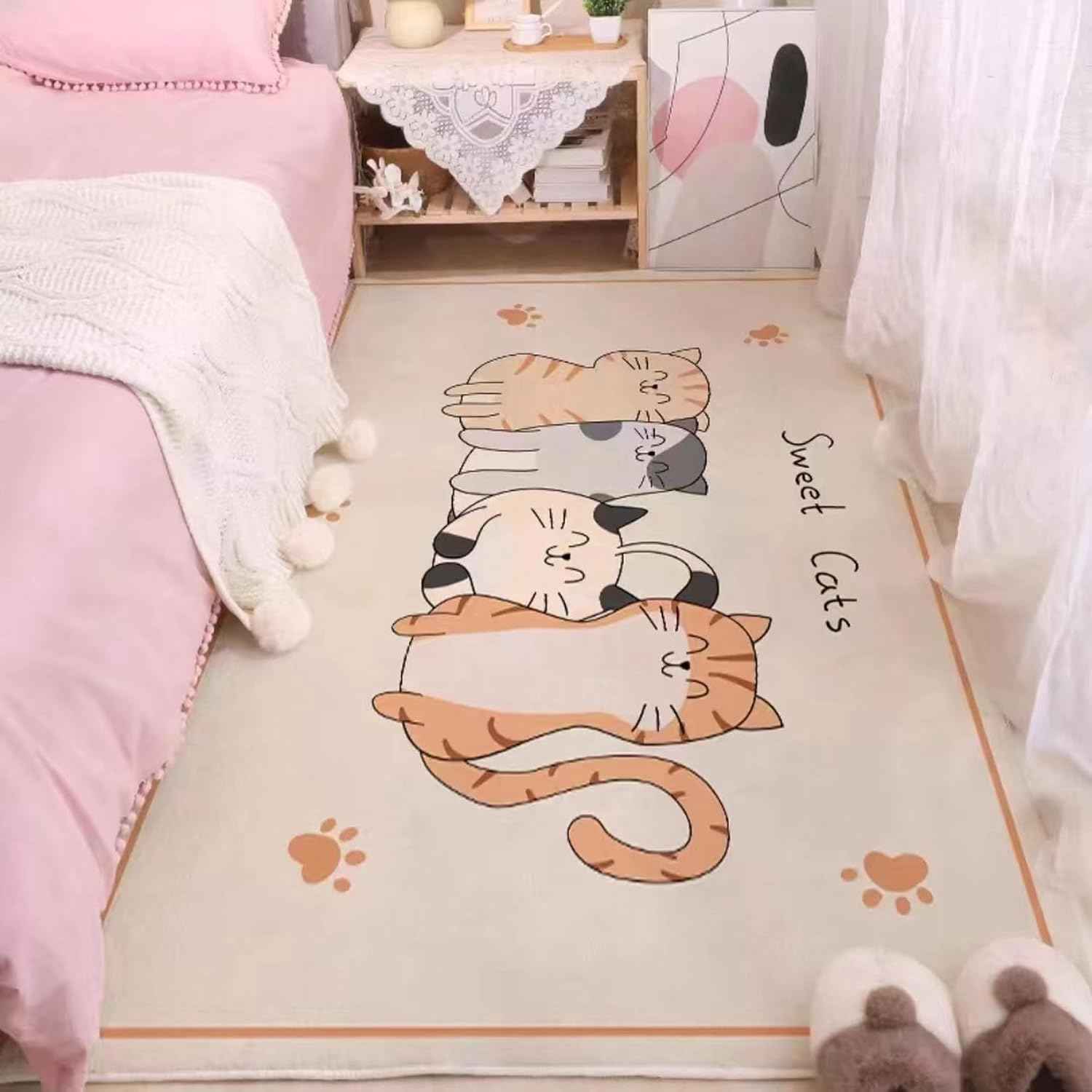 カーペット 熊柄 ベッドサイドラグ 長方形 かわいいマット マイクロファイバー 子供部屋 大判 おしゃれ かわいい 低反発 めくれない 柔らかい 厚手 触さよい 踏み心地良い 居間 民泊 室内用 屋内
