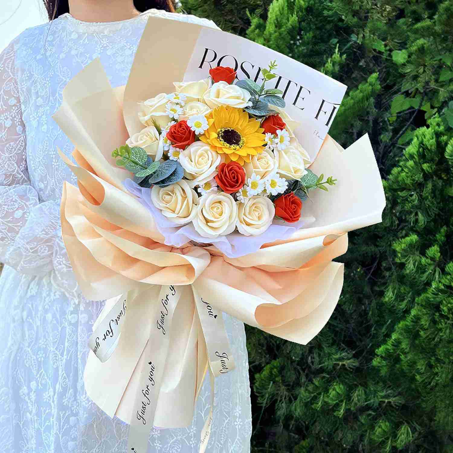 シャボンフラワー ギフト イエロー FreeSize ソープフラワー 枯れない花 贈り物 フラワーソープ 造花 ギフト ソープフラワー 花束 造花 誕生日プレゼント 結婚祝い 退職 送別会 発表会 敬