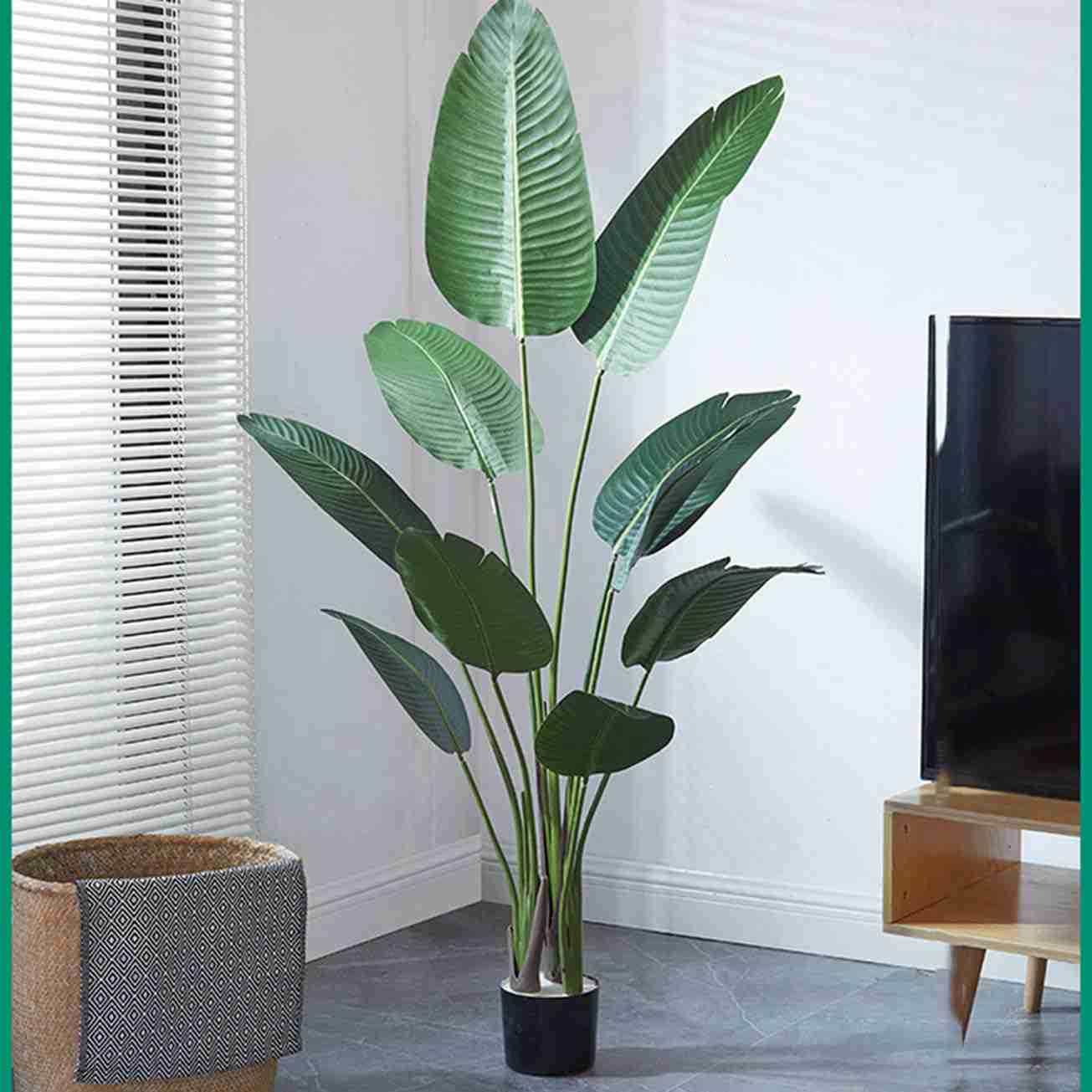 フェイクグリーン 人工観葉植物 バナナの木+編みバスケット 観葉樹 フェイク 造花 室内 ホーム ベランダ 飾り用 120cm お手入れ簡単 水やり不要 虫害の心配なし 大型 屋内 オフィス 店舗 エ