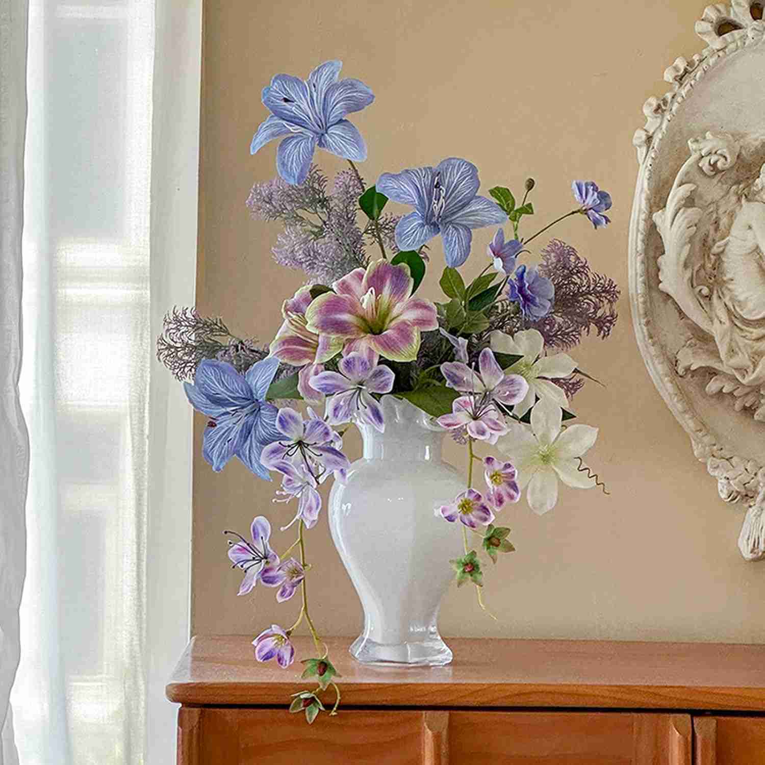 バラ 造花 フェイクフラワー 枯れない花 人工観葉植物 本物そっくり F フレンチブーケ 薔薇 造花 テーブルデコレーション リビングルーム 造花 フラワーアレンジメント DIY装飾 陶器花瓶付き カ