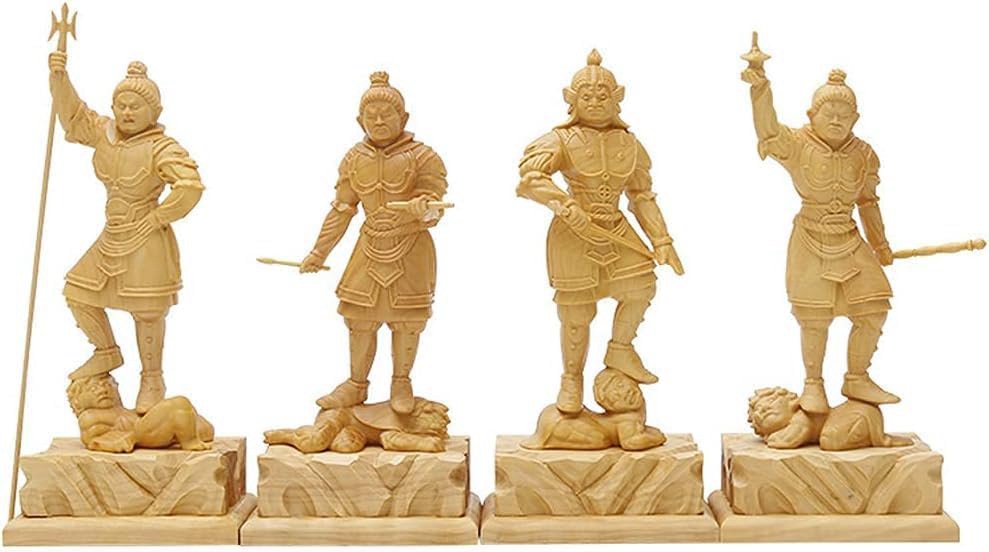 デイパレ 仏像 柘植木彫り 【四天王：多聞天 広目天 増長天 持国天】 置物 天然ツゲ （総高約15.5cm）仏様 置物 守護神 祈る 開運 厄除け 精彫仏像｜デイリーパレット店