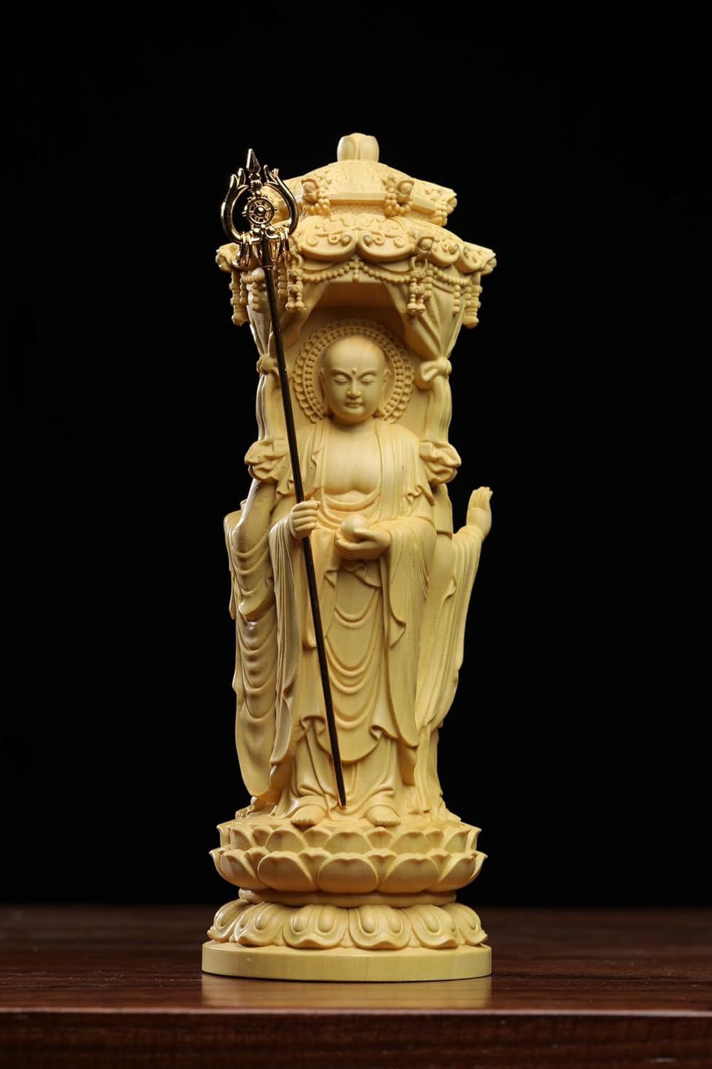 デイパレ 仏像 三宝仏 【釈迦如来 阿弥陀如来 薬師如来】仏壇 木彫り 仏像 置物 如来像 柘植の木 祈る 厄除け (高さ30cm×巾11cm×奥行11cm)|デイリーパレット店