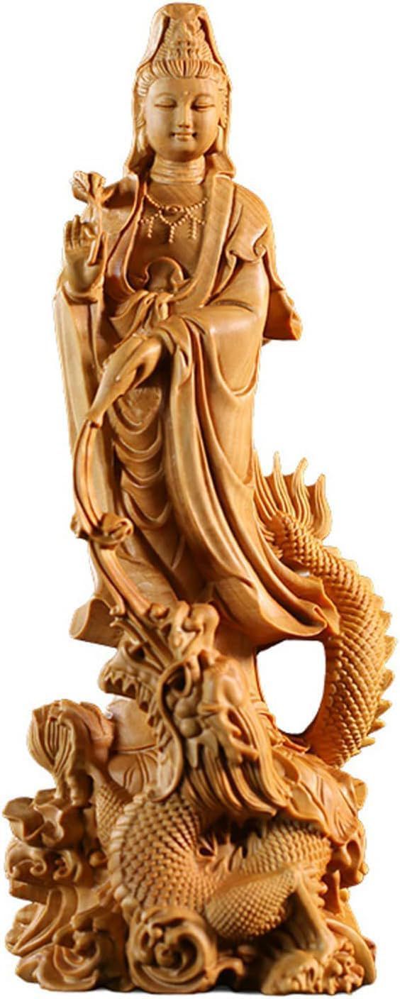 デイパレ 風水 龍上観音 龍乗観音 龍観音 木彫り 仏壇仏像 祈る 厄除け 高級天然ツゲ木彫り 観音菩薩立像 観音像彫刻 ツゲ 龍神 騎龍観音 菩薩像 置物 開運 守護 インテリア グッズ アイテム 木彫仏像｜デイリーパレット店