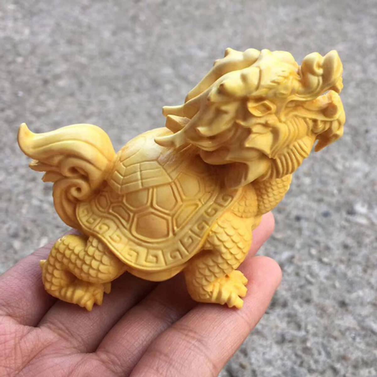 デイパレ 風水 龍亀（ロングイ）8.5cm 木彫り 置物 オブジェ 商売繁盛 開運グッズ 金運アップに 開運祈願 お守り 魔除け お礼 (桧木製)｜デイリーパレット店