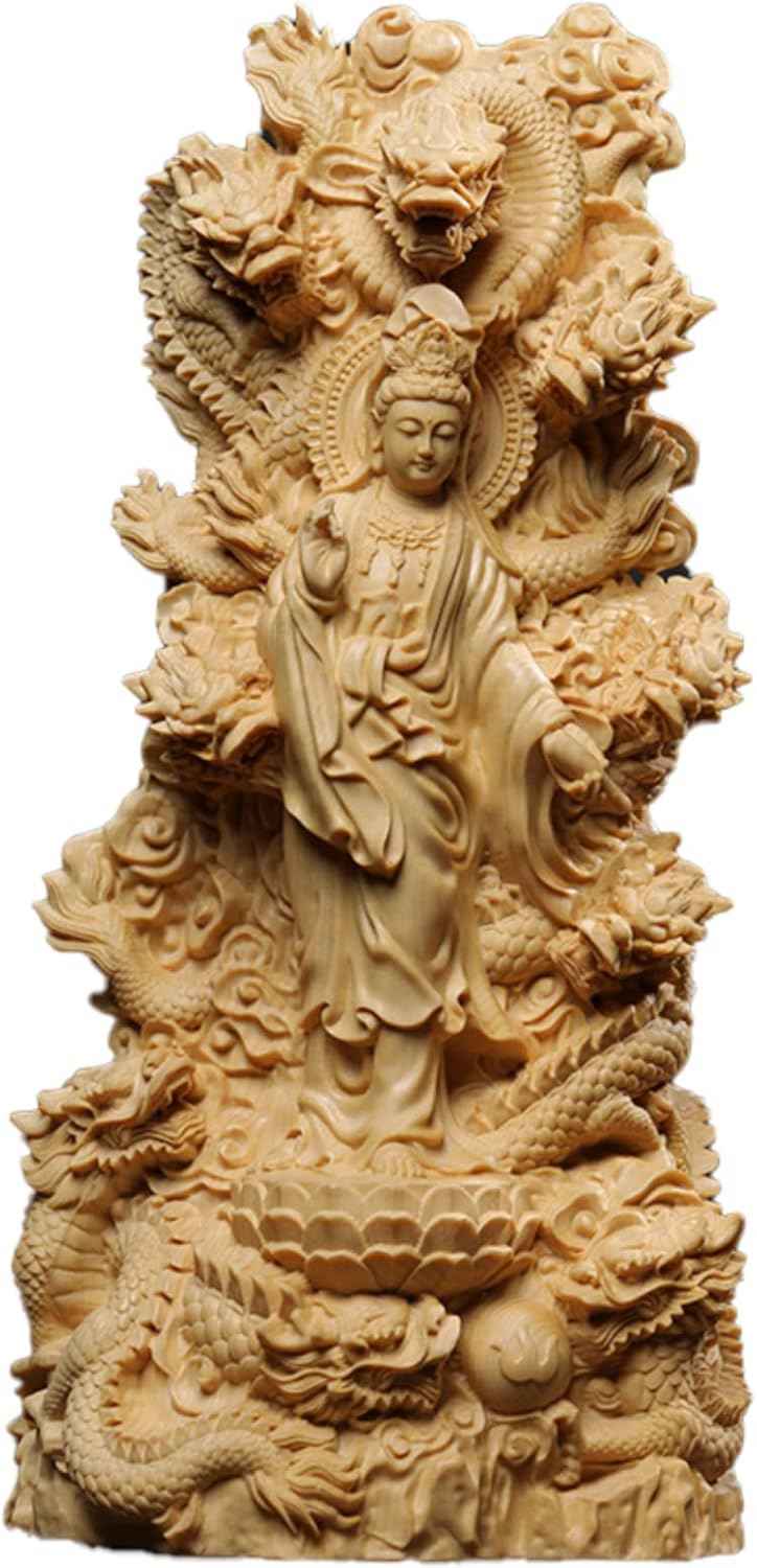 デイパレ 龍神 仏像【九龍観音菩薩】観音様 置物 開運 繁盛 仏間 仏壇 桧木製 木彫り仏像 (高さ30cm)｜デイリーパレット店