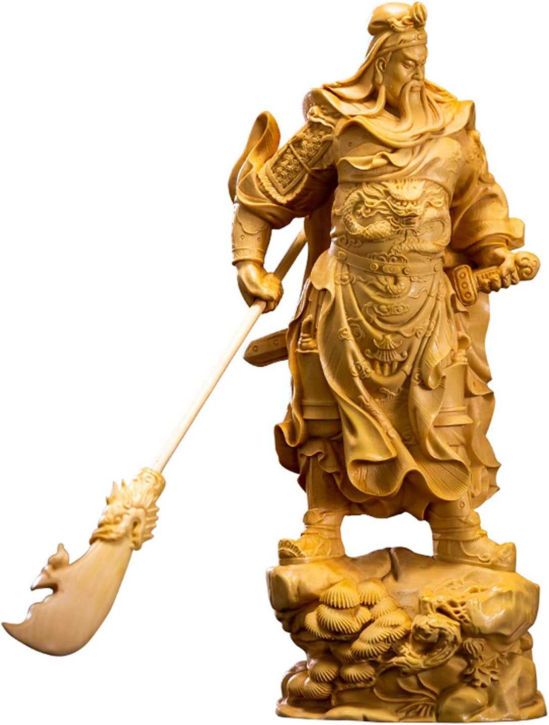 デイパレ 置物 木彫り 三国志 フィギュア コレクション 関羽 雲長 関羽像 武財神 青龍偃月刀 柘植の木 黄楊 高級天然ツゲ木彫り 中国戦争の神置物 家の装飾 事務所風水装飾 (原木)(Size:高さ23 c|デイリーパレット店