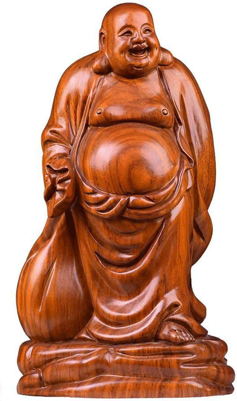 デイパレ 仏像 木彫り 七福神 布袋 様 布袋さんの置物 木像 木製フィギュア 黄花梨 花梨木 高級天然カリン材 布袋様 置物 金運 お守り(Size:高さ15 cm)｜デイリーパレット店