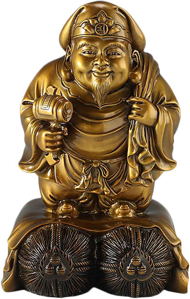 デイパレ 仏像 大黒天 開運招福七福神 真鍮製 縁起物 置物 厄災除け 疫病退散 金運 開運 繁樓藝雕(高さ14cm×巾8.5cm×奥行8.5cm) (真鍮色)|デイリーパレット店