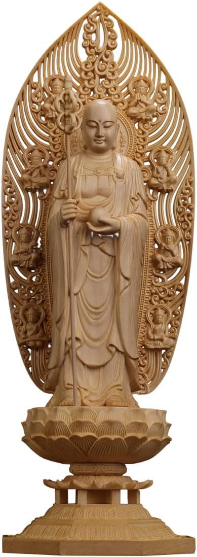 仏像 地蔵菩薩 仏壇仏像 木彫り 置物 桧木製 祈る 厄除け 風水 開運 (高さ43cm×巾14.5cm×奥行14.5cm)|デイリーパレット店