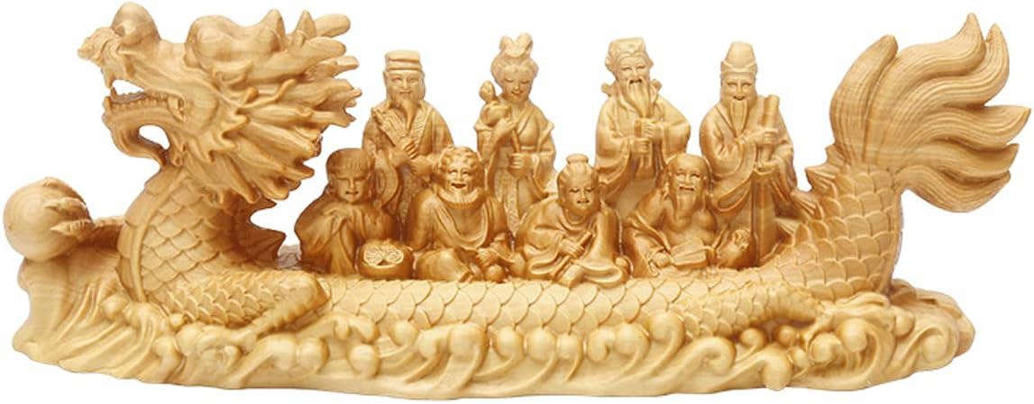 七福神 開運宝船 美術品 高級天然ツゲ木彫り 縁起物 置物 木製彫刻 学業成就 新築祝い 仏像 ふく福の神 神様 木彫りの七福神（高さ7×幅20.0×奥行5cm）開運七福神宝船【縁起】(しちふくたから