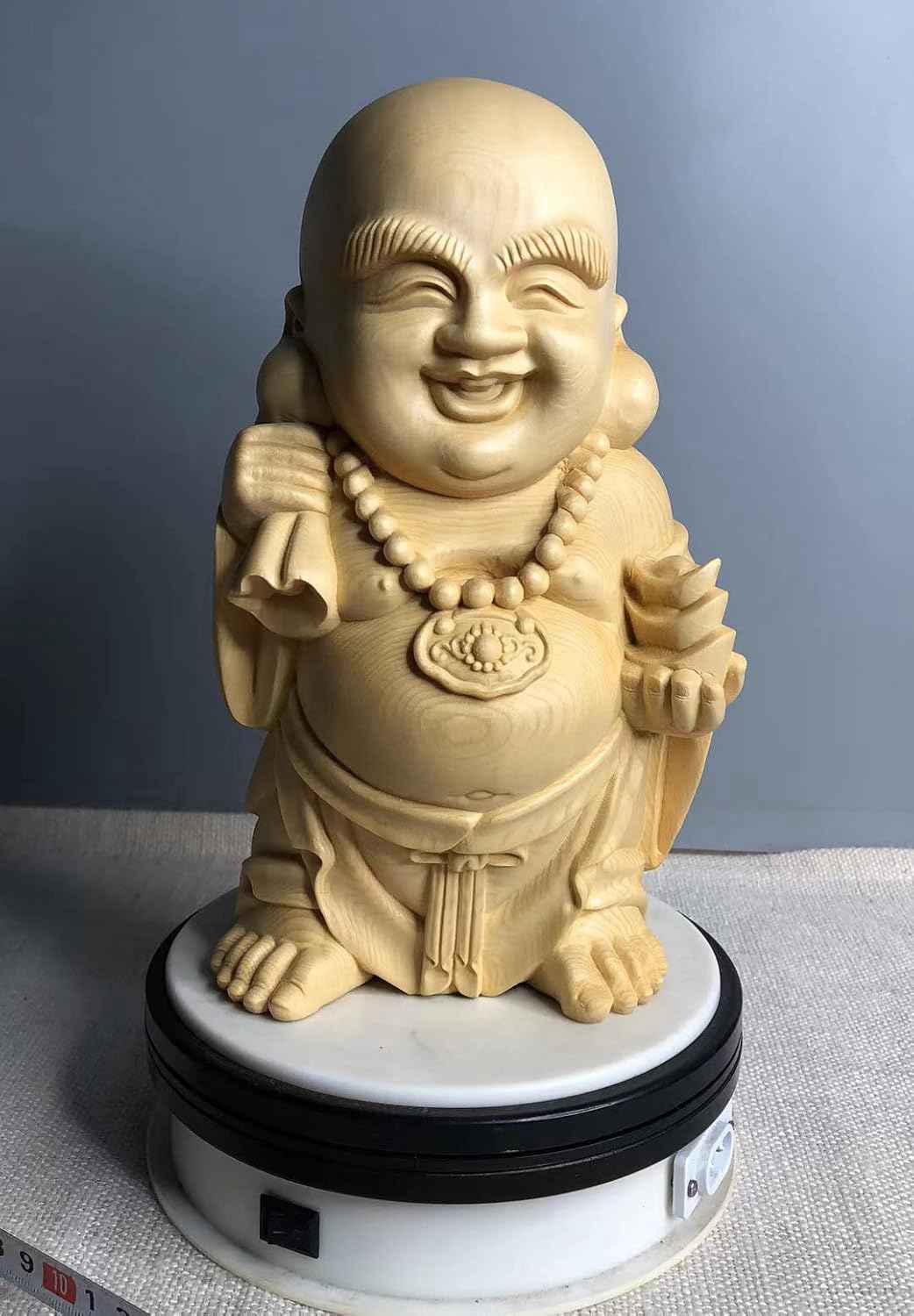 七福神置物 木彫りの布袋様 桧木製 布袋さんの置物 金運 お守り 木彫り 仏様（高さ22cm×巾13cm×奥行12cm）