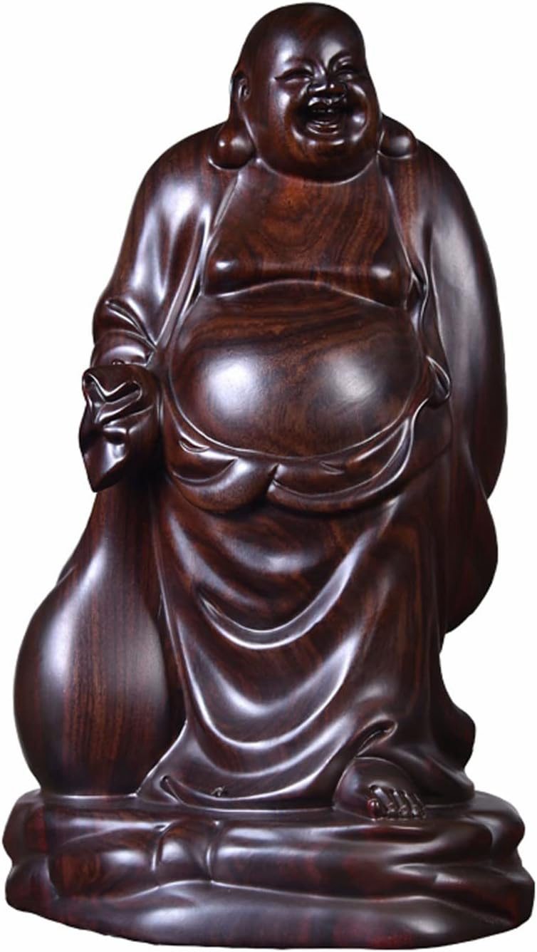 仏像 木彫り 七福神 布袋 様 布袋さんの置物 高さ28cm 木像 木製フィギュア 布袋様 置物 高級天然 黒檀 金運 お守り