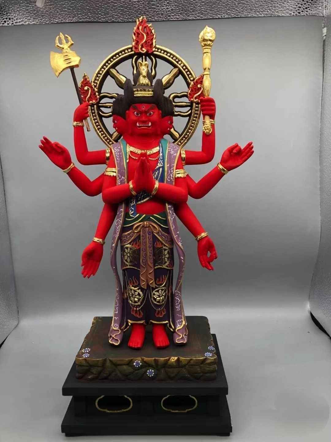 木彫り仏像 馬頭観音 菩薩像【馬頭観音菩薩（馬頭明王）】木製 観世音菩薩 仏像 フィギュア 木彫り 置物 総高約38cm