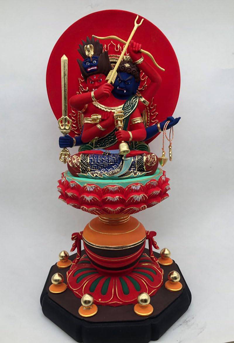 愛染明王仏像 桧木製高級木彫り 仏像 フィギュア 木彫り 置物 真言宗 風水 祈る 厄除け 高さ 30cm (極彩色切金)｜デイリーパレット店