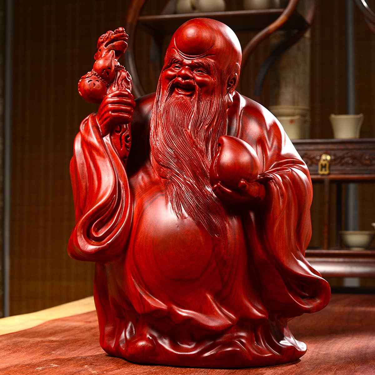 開運七福神 福禄寿 木像 木製フィギュア 黄花梨 花梨木 高級天然カリン材 中国伝統美術品 彫刻 仏像 置物 木彫り ◆商売繁盛?無病息災?福徳?福運?厄除け(Size:高さ30 cm)｜デイリーパレット店