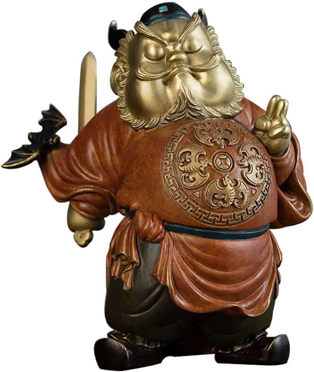 デイパレ 置物 鍾馗 像 銅製 鍾馗様 人形 神像 お守り 魔除け 疫病除けの神 悪魔を鎮圧する 縁起物 風水 極彩色絵系 (高さ15cm&times;巾13.6cm&times;奥行10cm)｜デイリーパレット店