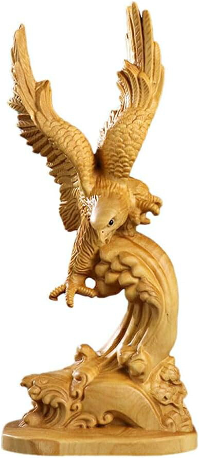 デイパレ 木彫りの置物 飛び鷹 18.5cm(柘植 ツゲ)鷹 鷲 タカ ワシ 置物 居間 部屋 オフィス 廊下 玄関 風水 (精選)|デイリーパレット店