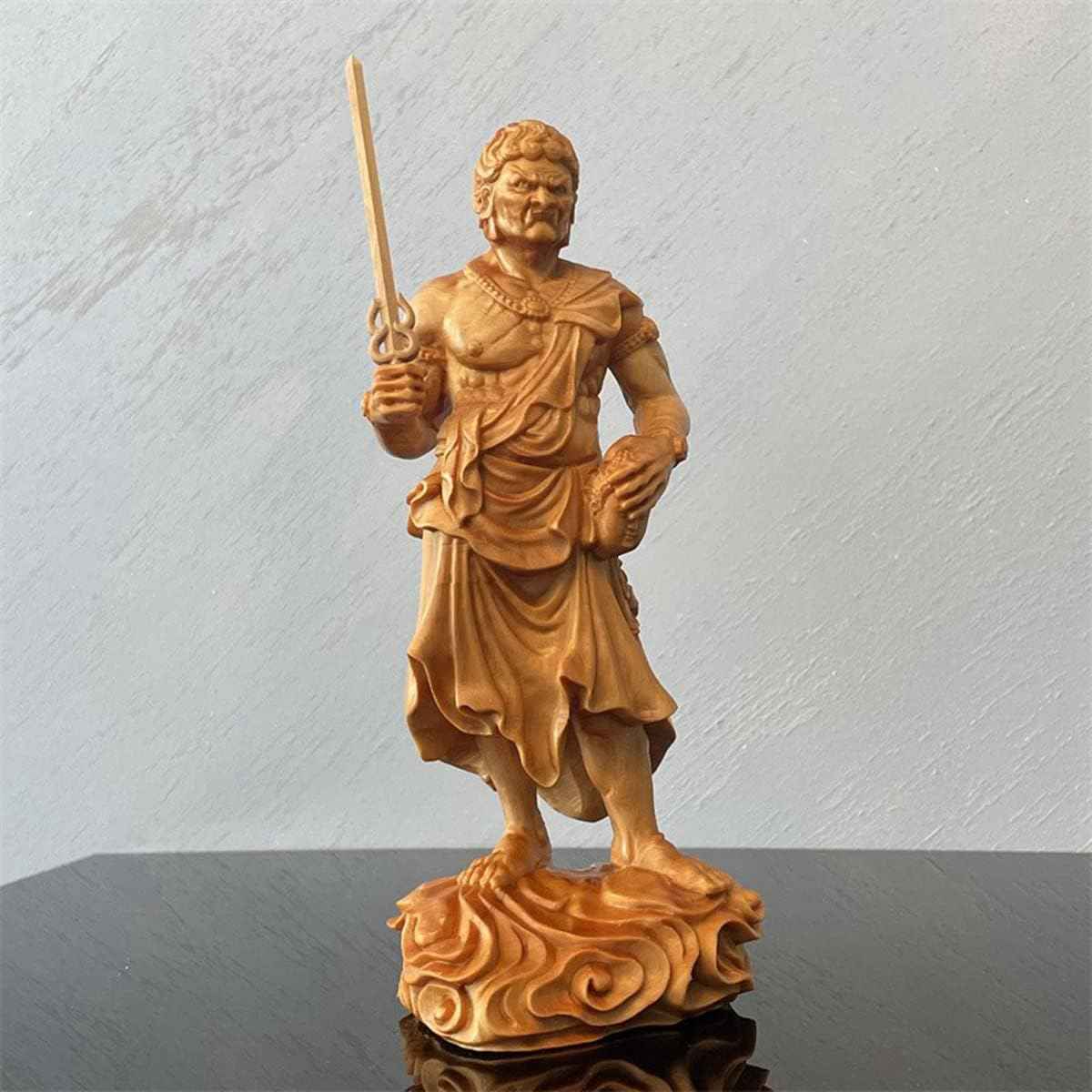 木彫り仏像 不動明王立像 天然 崖柏木 仏様 癒し 安らぎ 飾れる仏像 お守り 魔除け 本尊 木製 置物 （高さ18cm×巾8cm×奥行6.5cm）