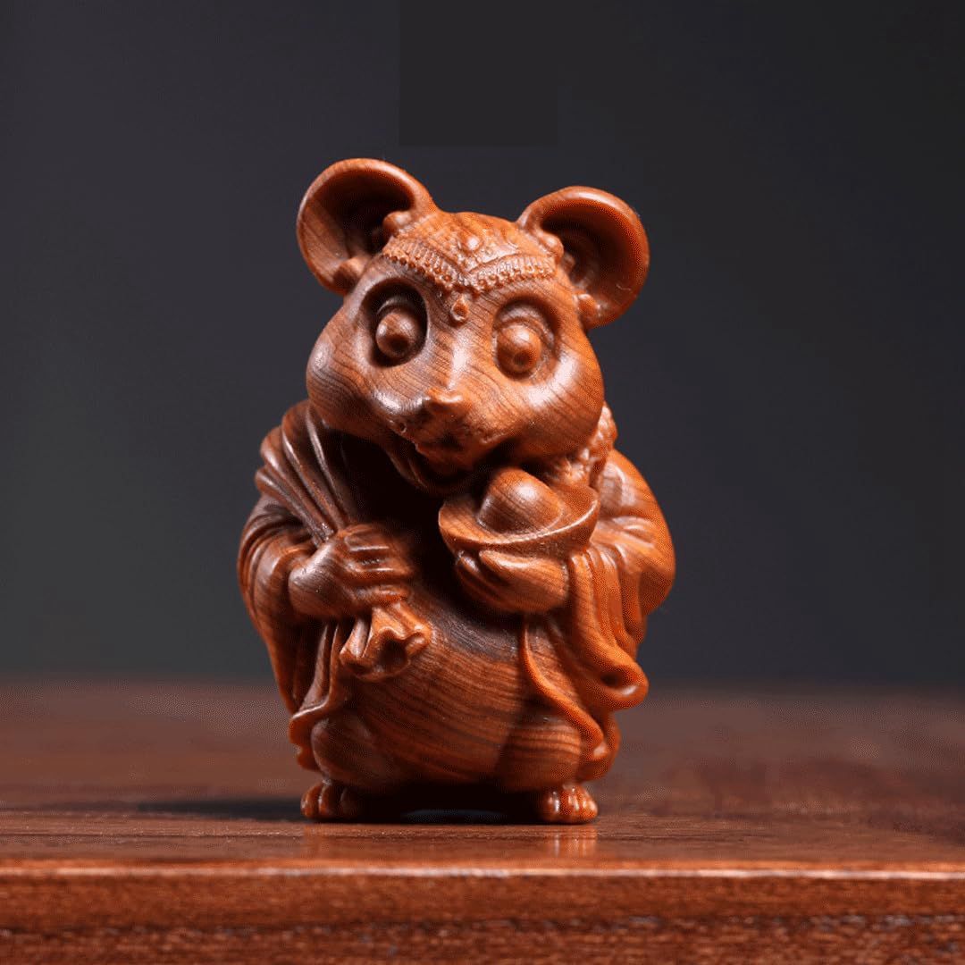 デイパレ ミニ七福神 木彫り ネズミ 鼠 (高さ6cm&times;巾4cm)【七福神 置物 縁起物】◆商売繁盛・無病息災・福徳・福運・厄除け｜デイリーパレット店