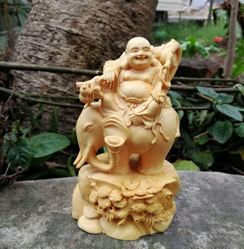 デイパレ 七福神 布袋様 小さな 置物 14cm ツゲ製高級木彫り 布袋様の置物 金運 置物 風水|デイリーパレット店