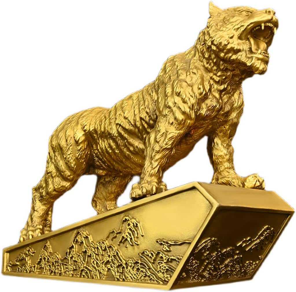 虎の置物 上山虎 銅製 伝統工芸 真鍮 オブジェ 風水グッズ 金運グッズ(Size:27cm)|デイリーパレット店