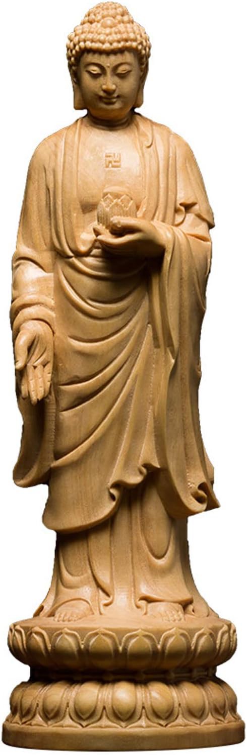 デイパレ 木彫り仏像 置物 釈迦如来像 高級天然ツゲ木彫り 木製仏像 彫刻仏像 仏教美術品 黄楊 柘植 釈迦牟尼仏立像 お釈迦様 釈迦 縁起物 ◆仏壇用のご本尊仏像 専用化粧箱入り(Size:21センチ)|デイリーパレット店